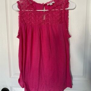 Chic Fuchsia Lace Sleeveless Blouse